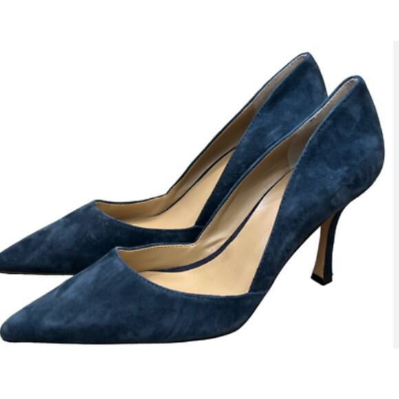 NWOB Ann Taylor Azra Pumps Suede Blue Pointed Toe 8.5 - Picture 1 of 7